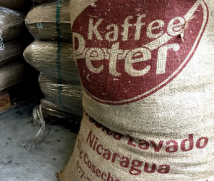 Green coffee in jute bag for Kaffee-Peter