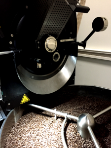 Roasted coffee in roasting machine